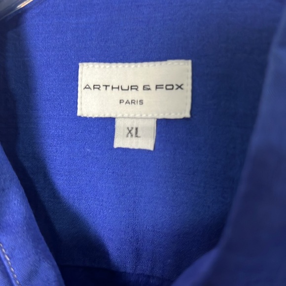 Arthur & Fox Paris Bright Blue Long Sleeve Cotton Button Down Shirt XL - Picture 8 of 10